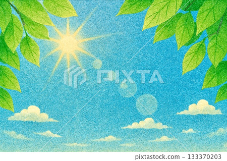 藍天、翠綠、陽光、沙畫風格 133370203