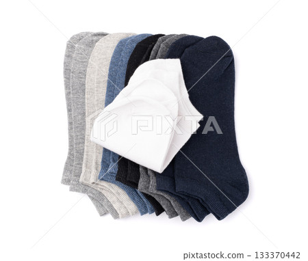 New Cotton Socks Isolated, Folded Sportswear Set, Classic Unisex Cotton Socks Collection 133370442