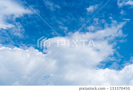 Blue Sky with White Clouds, Sunny Cloudy Sky Texture Background, Fluffy Clouds Pattern, Sunny Cumulus Blue Sky with White Clouds, Sunny Cloudy Sky Texture Background, Fluffy Clouds Pattern, Sunny Cumulus 133370450