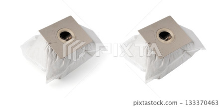 Used, dirty vacuum cleaner bag or sack full of dust and garbage 133370463