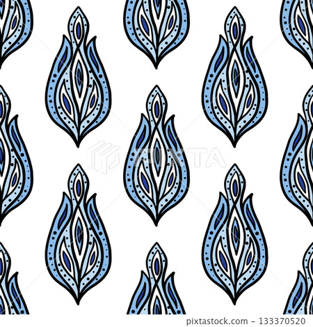 Seamless ornamental buta pattern with blue petal shapes Seamless ornamental buta pattern with blue petal shapes 133370520