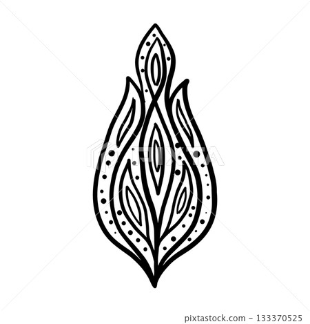 Decorative linear flame shaped buta in black outline Decorative linear flame shaped buta in black outline 133370525