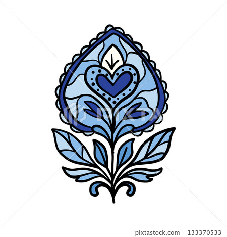 Heart shaped floral buta in blue oriental style Heart shaped floral buta in blue oriental style 133370533