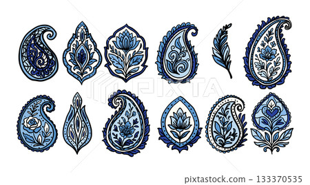 Vector set of paisley and buta ornaments in oriental style 133370535