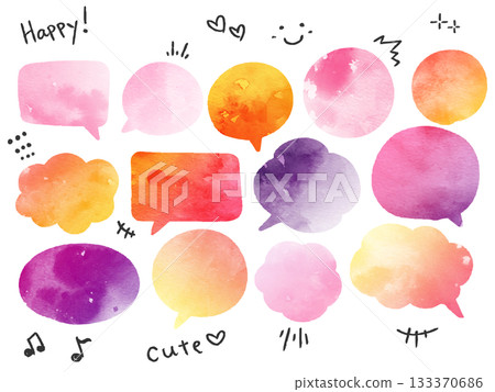 Cute watercolor speech bubbles, hand-drawn Cute watercolor speech bubbles, hand-drawn 133370686