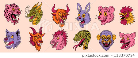 Colorful Animal Heads Inspired by Chinese Zodiac Characters Colorful Animal Heads Inspired by Chinese Zodiac Characters 133370754