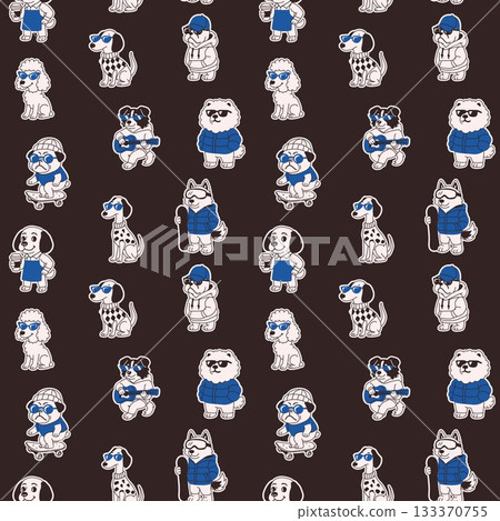 Cute Cool Dogs in Stylish Outfits Pattern Cute Cool Dogs in Stylish Outfits Pattern 133370755