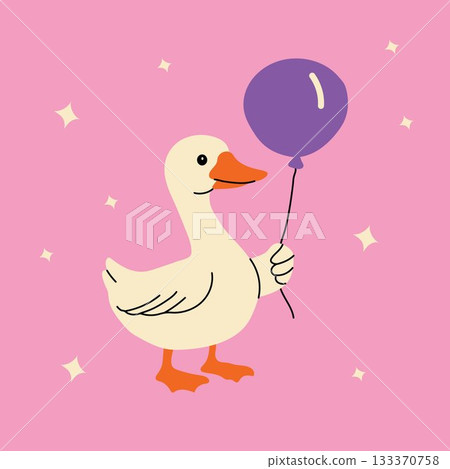 Happy Goose with Purple Balloon in Playful Style Happy Goose with Purple Balloon in Playful Style 133370758