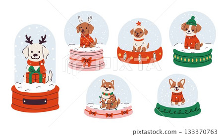 Cute Dogs in Christmas Snow Globes Collection Cute Dogs in Christmas Snow Globes Collection 133370763