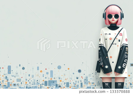 Emi Series: Data City Scene (AI Cyber Girl) 133370888
