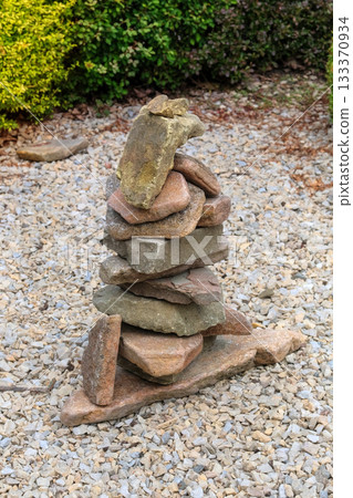 Japanese Rock Garden. Stones in landscape in Asia. East details in decoration of park. 133370934