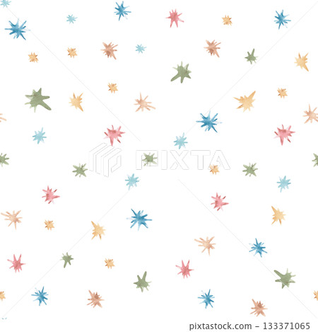 A seamless pattern with stylized multicolored stars. Watercolor illustration in a childish style for nursery design, apparel, packaging, and fabric printing. A seamless pattern with stylized multicolored stars. Watercolor illustration in a childish style for nursery design, apparel, packaging, and fabric printing. 133371065