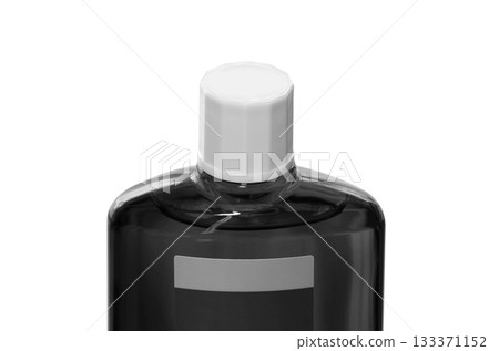A black translucent bottle of hair growth product with a screw cap 133371152