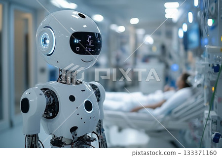 A robot assists in a modern medical clinic A robot assists in a modern medical clinic 133371160