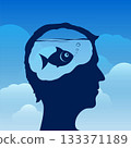Human head with a fish inside. 133371189
