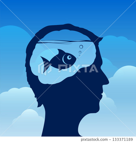 Human head with a fish inside. 133371189