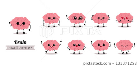 Cute kawaii brain character emotions collection Cute kawaii brain character emotions collection 133371258