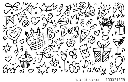 Birthday party doodle celebration elements illustration Birthday party doodle celebration elements illustration 133371259