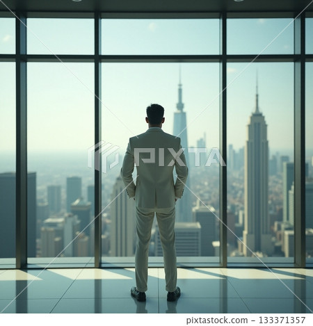 Gazing out at the New York skyline from office Generative AI Gazing out at the New York skyline from office Generative AI 133371357