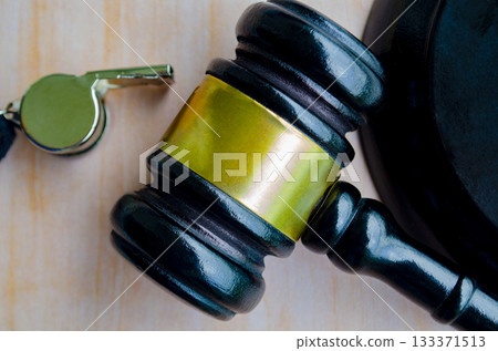 Top view of lawyer gavel with customizable space for text. Law and speak up concept. Top view of lawyer gavel with customizable space for text. Law and speak up concept. 133371513