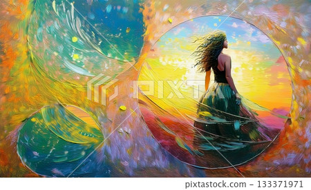 woman in night forest woman in night forest 133371971