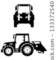 [Agricultural machinery] Black and white silhouette of a tractor viewed from the front and side. 133372540