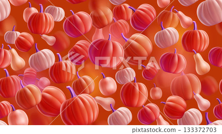 Seamless pattern with flying pumpkin on red background. Autumn 3D squash illustration with shadow for Halloween banner, wallpaper. Vector texture with falling volumetric orange gourd Seamless pattern with flying pumpkin on red background. Autumn 3D squash illustration with shadow for Halloween banner, wallpaper. Vector texture with falling volumetric orange gourd 133372703
