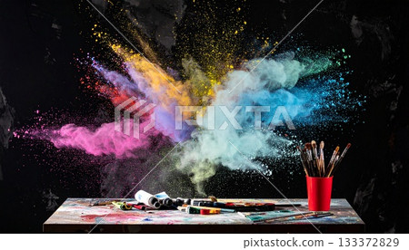 colored powder explosion on black background colored powder explosion on black background 133372829