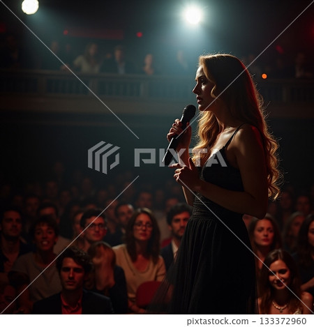 Performer captivates crowd with soulful singing at night Generative AI 133372960