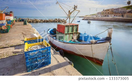 boats on the shore, moored boats in the port boats on the shore, moored boats in the port 133373005