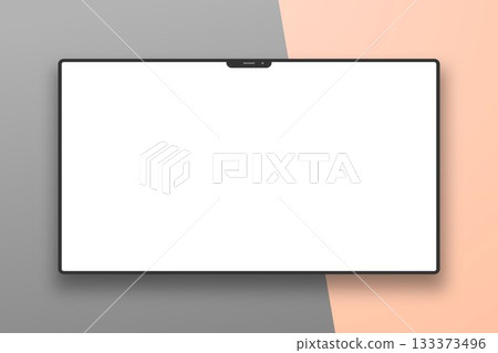Realistic screen on beige-gray background. An empty layout, a monitor template, or a screen to accommodate your design. 133373496