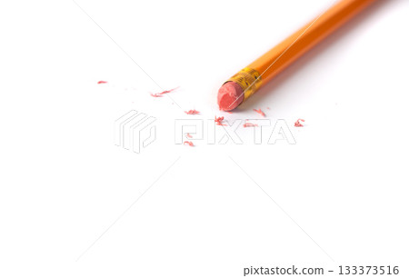 Eraser on paper. Erasing what was written, deleting an error, correcting mistake Eraser on paper. Erasing what was written, deleting an error, correcting mistake 133373516