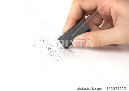 Eraser on paper. Erasing what was written, deleting an error, correcting mistake Eraser on paper. Erasing what was written, deleting an error, correcting mistake 133373525