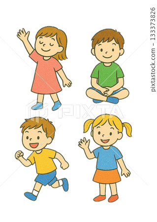 一組兒童活力四射玩耍的插圖(男孩和女孩) 一組兒童活力四射玩耍的插圖(男孩和女孩) 133373826