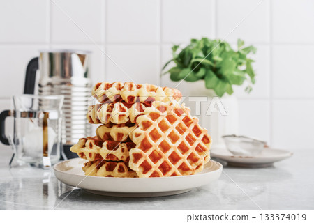 Stack of fresh homemade waffles 133374019