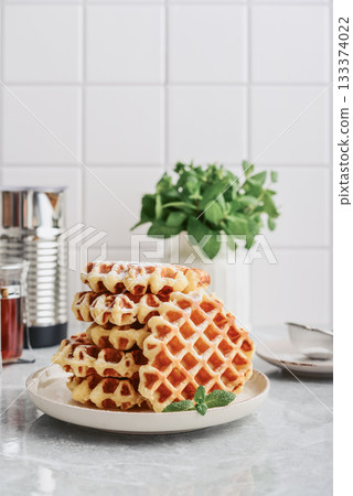 Stack of fresh homemade waffles 133374022