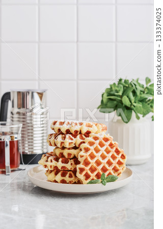 Stack of fresh homemade waffles Stack of fresh homemade waffles 133374025