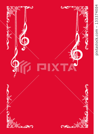 winter season music theme copy space frame vector design with treble clefs and snowflakes 133374084