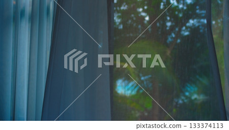 morning ambiance with reflections, serene scenery featuring reflective glass and bloom effects 133374113