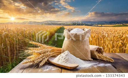 wheat on the wooden table 133374343