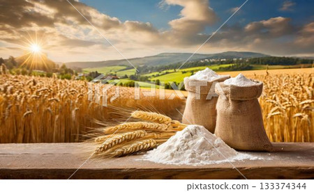wheat field and a rye field against the backdrop 133374344