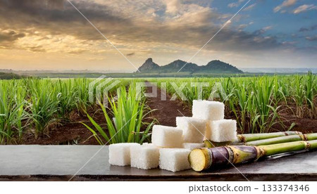 bamboo shoot on rice field and sky background 133374346