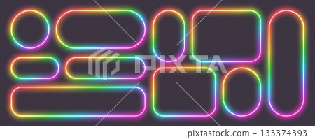 Neon glowing frames, rainbow banners light effect, bright illuminated borders. Neon glowing frames, rainbow banners light effect, bright illuminated borders. 133374393