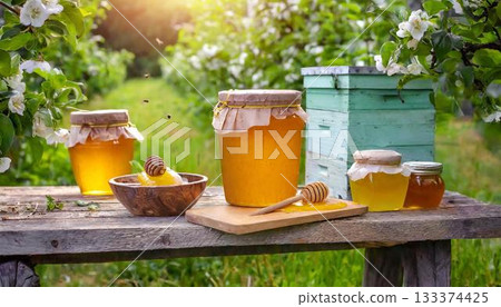 glass of beer on the table in the garden 133374425