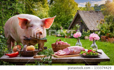 pig in farm 133374429
