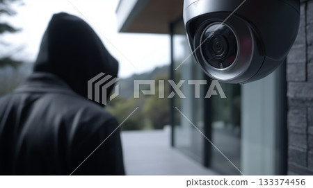 Surveillance cameras capturing suspicious people 133374456