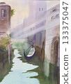 Venice canal with gondola in the early morning 133375047