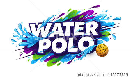 Water polo banner design colorful illustration with text. Water polo sport logo. 133375739
