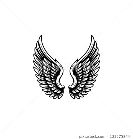 Vintage wings isolated on white background. Design elements for logo, label, emblem, sign, brand mark. Vector illustration. Vintage wings isolated on white background. Design elements for logo, label, emblem, sign, brand mark. Vector illustration. 133375844