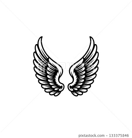 Vintage wings isolated on white background. Design elements for logo, label, emblem, sign, brand mark. Vector illustration. 133375846